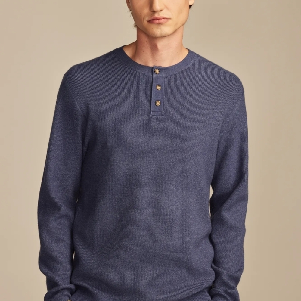 Lucky Brand Men's Indigo Henley Crewneck Sweater